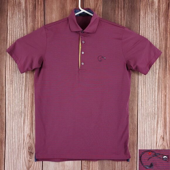 Greyson Mens Small Bird Embroidery Golf Ball Striped S/S Performance Polo Shirt - Picture 1 of 13